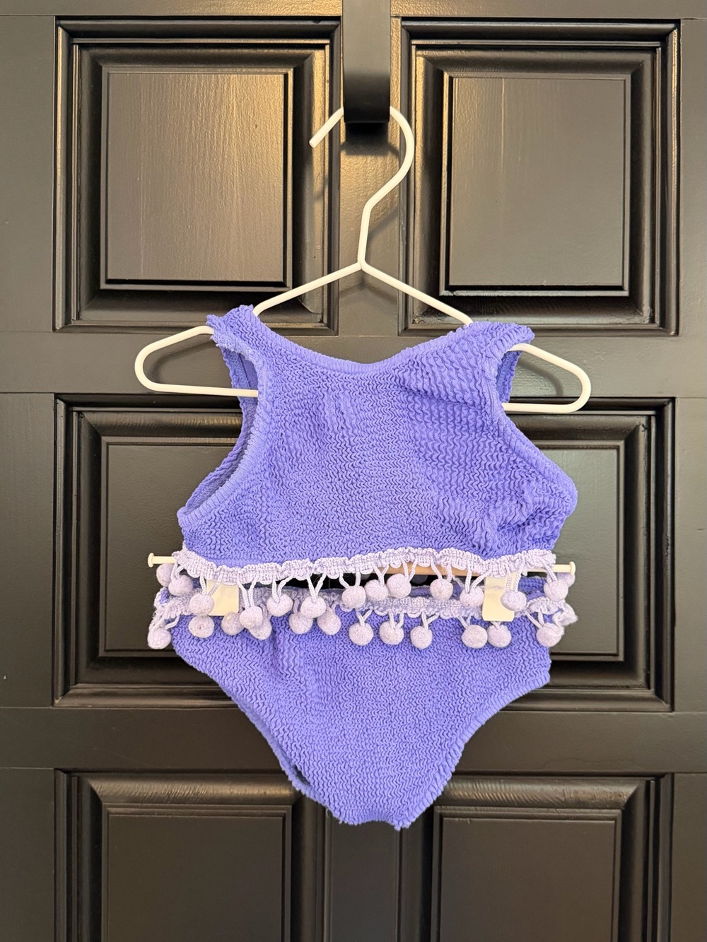 Kids Hunza G purple with pom pom swimsuit bikini fitted from age 3-6yrs